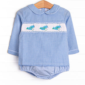 Runway Ready Smocked Diaper Set, Blue
