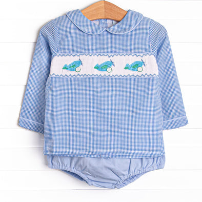 Runway Ready Smocked Diaper Set, Blue
