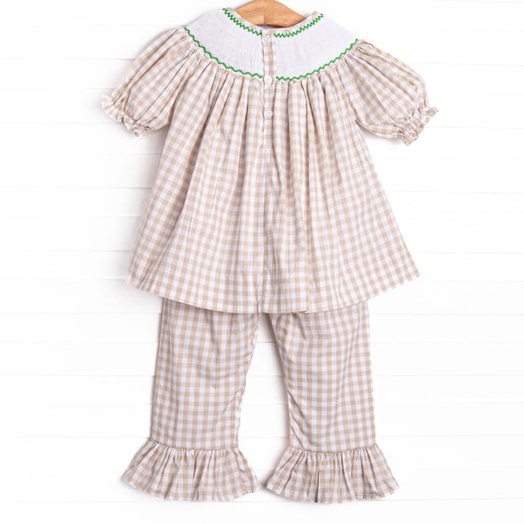 Plentiful Pumpkins Smocked Ruffle Pant Set, Brown