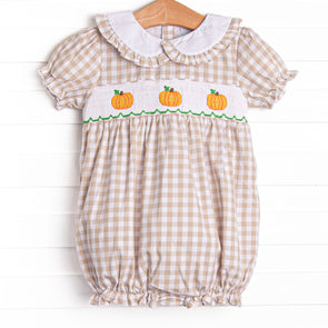 Plentiful Pumpkins Smocked Girl Bubble, Brown