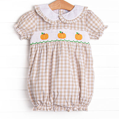 Plentiful Pumpkins Smocked Girl Bubble, Brown