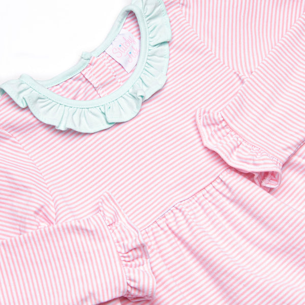 Lyla Ruffle Dress, Mint and Light Pink Stripe