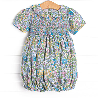 Carnival Carnations Smocked Bubble, Blue