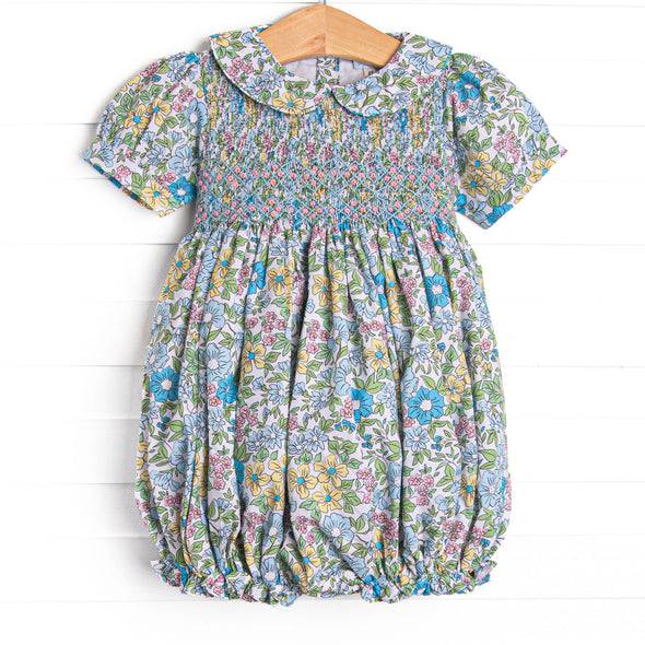 Carnival Carnations Smocked Bubble, Blue