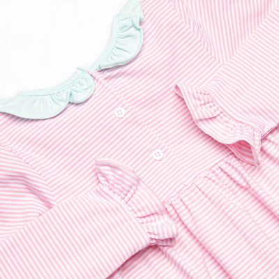 Lyla Ruffle Dress, Mint and Light Pink Stripe
