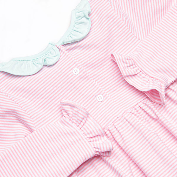 Lyla Ruffle Dress, Mint and Light Pink Stripe