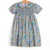 Carnival Carnations Smocked Dress, Blue