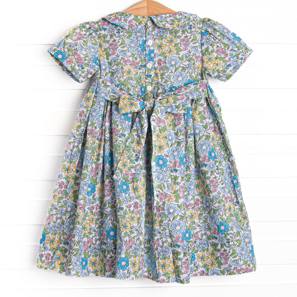 Carnival Carnations Smocked Dress, Blue