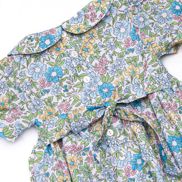 Carnival Carnations Smocked Dress, Blue