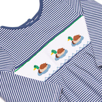 Waddle and Wade Smocked Romper, Navy
