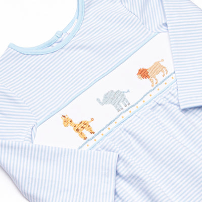 Jungle Jive Smocked Romper, Blue