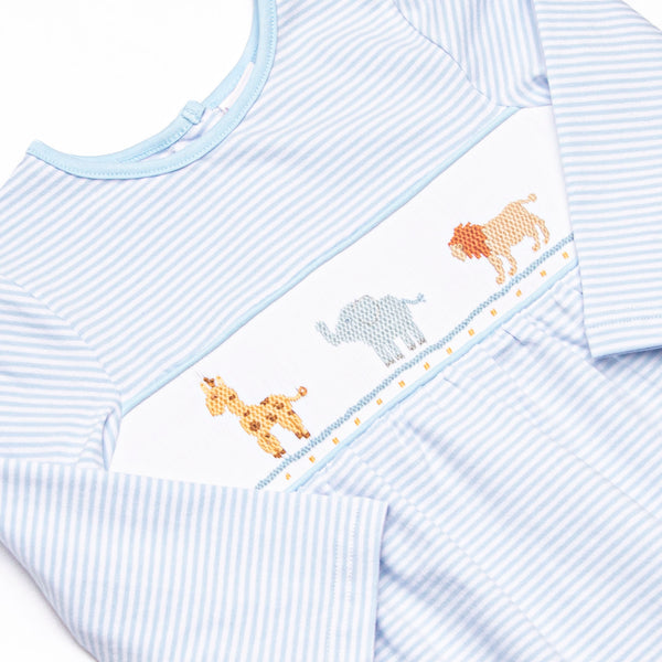 Jungle Jive Smocked Romper, Blue