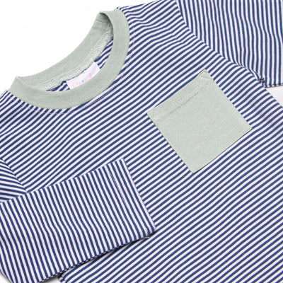 Evan Pant Set, Sage and Navy Stripe