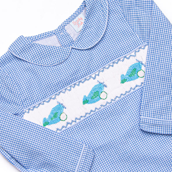 Runway Ready Smocked Diaper Set, Blue