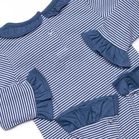 Autumn Fest Friend Applique Ruffle Romper, Navy