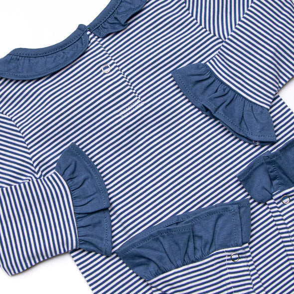 Autumn Fest Friend Applique Ruffle Romper, Navy