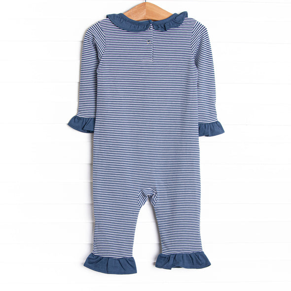 Autumn Fest Friend Applique Ruffle Romper, Navy
