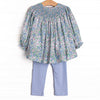 Tea Party Petals Smocked Legging Set, Blue