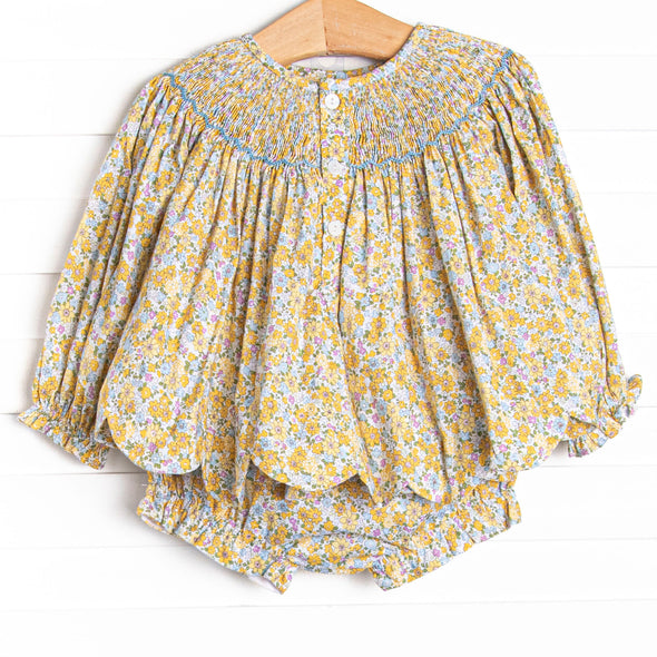Daisy a Day Smocked Diaper Set, Yellow