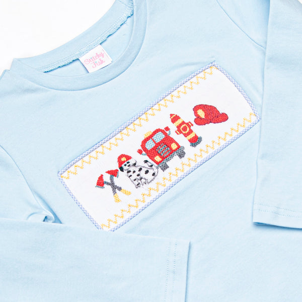 Fire Station Squad Smocked Pant Set, Blue