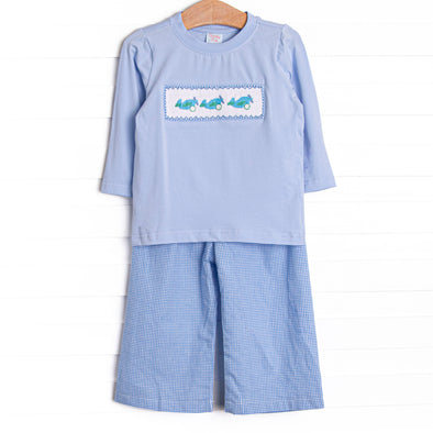 Runway Ready Smocked Pant Set, Blue