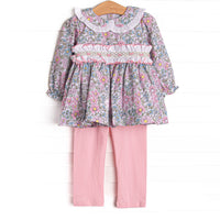 Ruffled Ribbons Smocked Legging Set, Pink