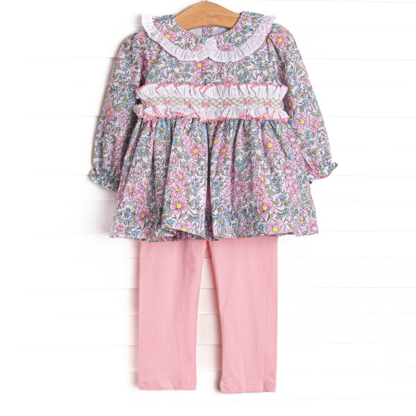 Ruffled Ribbons Smocked Legging Set, Pink