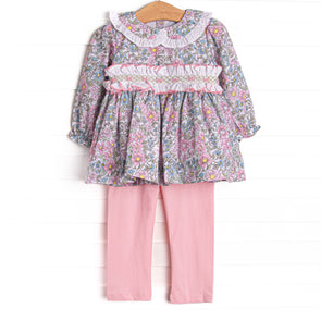 Ruffled Ribbons Smocked Legging Set, Pink