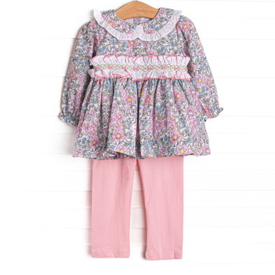 Ruffled Ribbons Smocked Legging Set, Pink