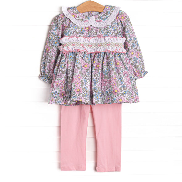 Ruffled Ribbons Smocked Legging Set, Pink