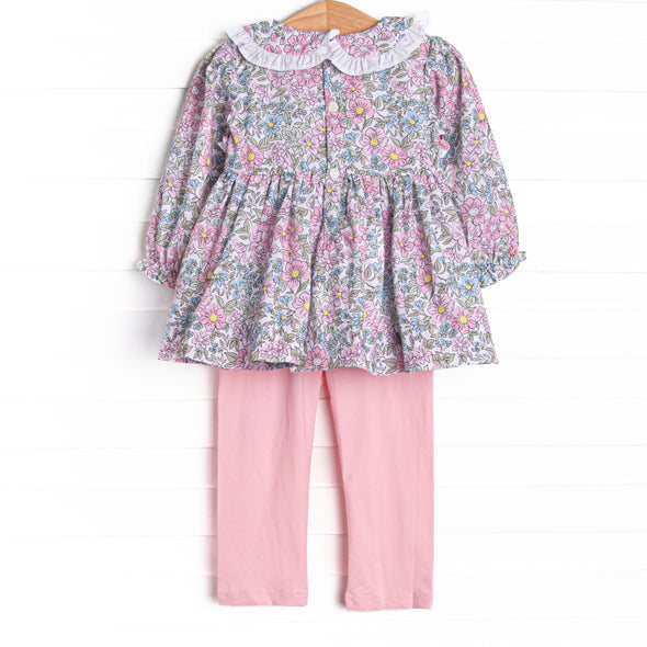 Ruffled Ribbons Smocked Legging Set, Pink