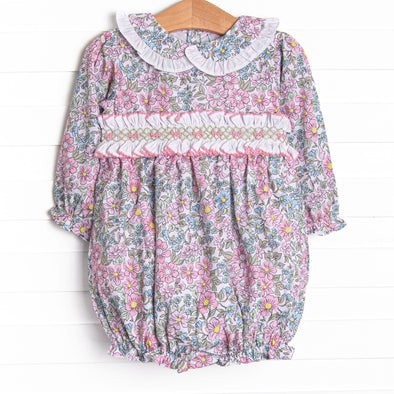 Ruffled Ribbons Smocked Bubble, Pink