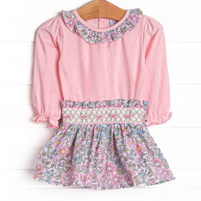 Ruffled Ribbons Smocked Skirt Set, Pink