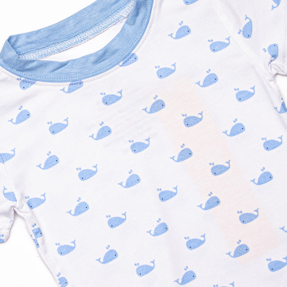 Whale Watch Bamboo Pajama Short Set, Blue
