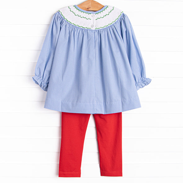 Reindeer Cheer Smocked Legging Set, Blue