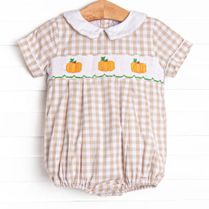 Plentiful Pumpkins Smocked Boy Bubble, Brown