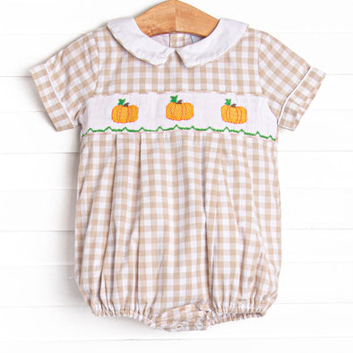 Plentiful Pumpkins Smocked Boy Bubble, Brown