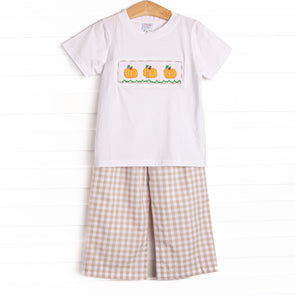 Plentiful Pumpkins Smocked Pant Set, Brown