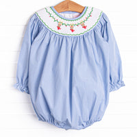 Reindeer Cheer Smocked Girl Bubble, Blue