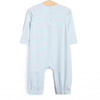 Farm Animal Friends French Knot Embroidered Romper, Blue