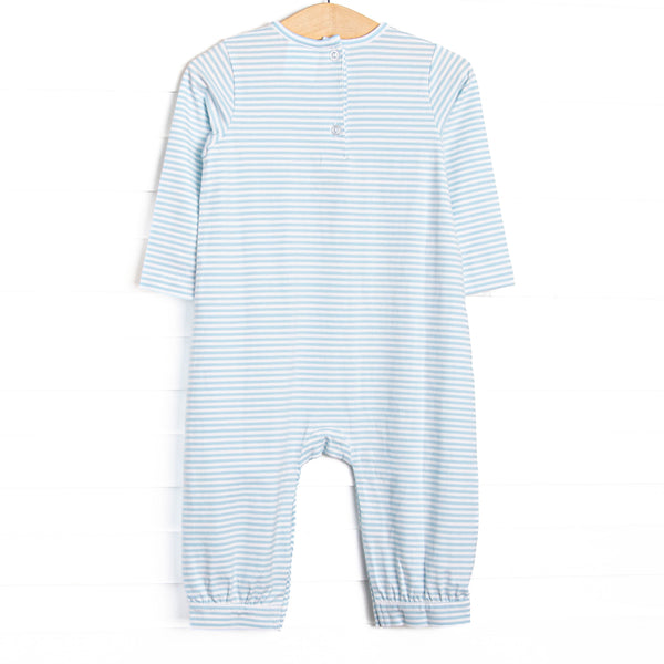 Farm Animal Friends French Knot Embroidered Romper, Blue