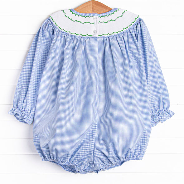 Reindeer Cheer Smocked Girl Bubble, Blue