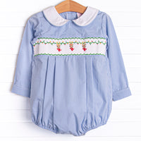 Reindeer Cheer Smocked Boy Bubble, Blue