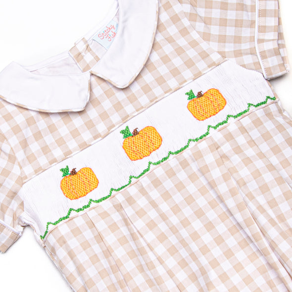 Plentiful Pumpkins Smocked Boy Bubble, Brown