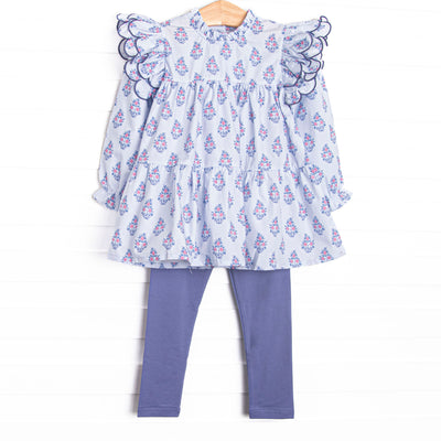 Blue Bud Bouquet Legging Set, Blue