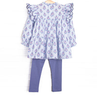 Blue Bud Bouquet Legging Set, Blue