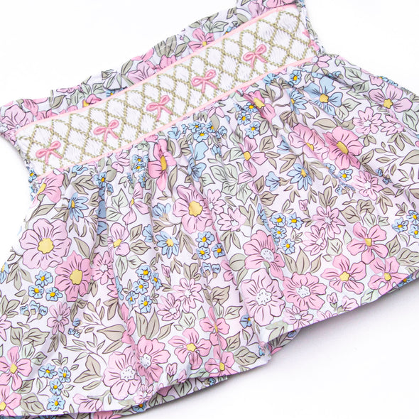 Ruffled Ribbons Smocked Skirt Set, Pink