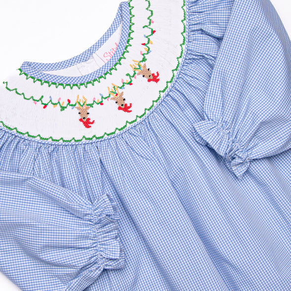 Reindeer Cheer Smocked Legging Set, Blue