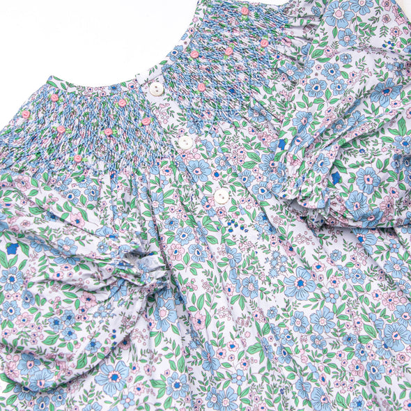 Tea Party Petals Smocked Diaper Set, Blue