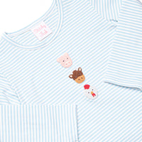 Farm Animal Friends French Knot Embroidered Top, Blue